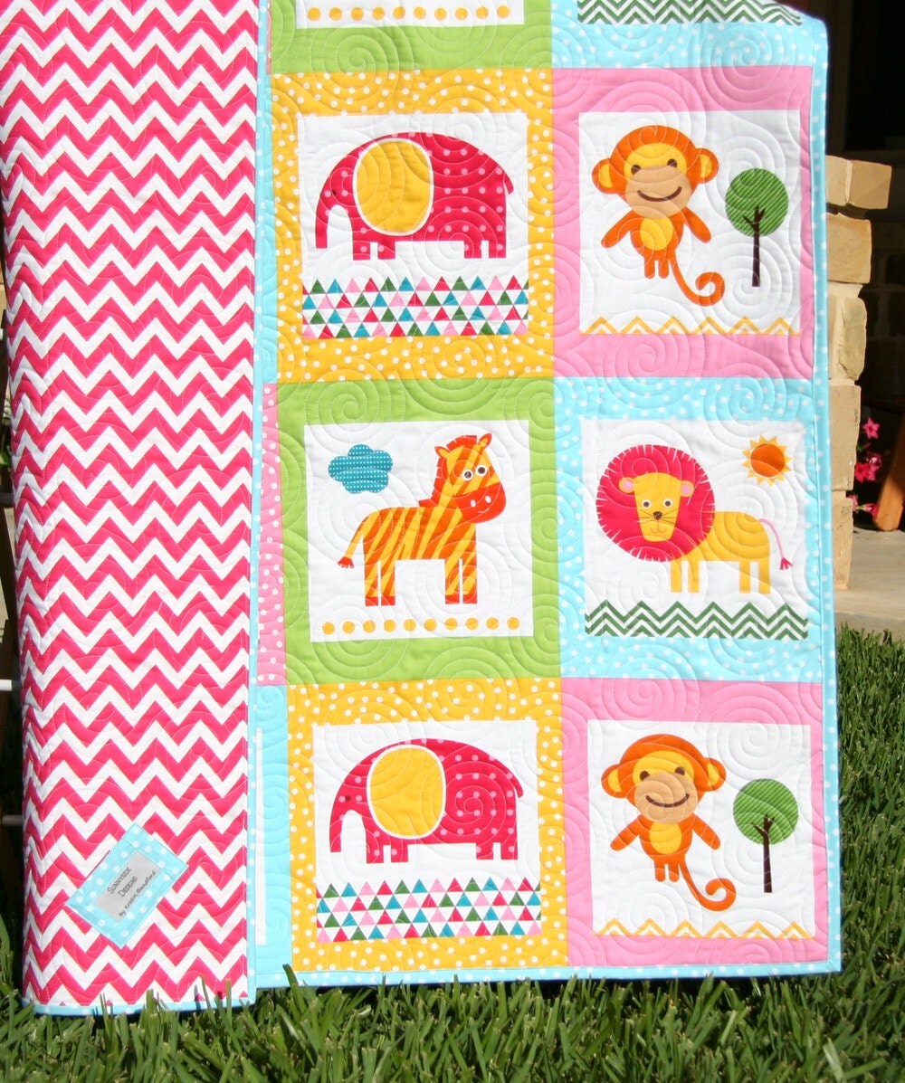 Animal Baby Quilt Patchwork Safari Zoo Jungle by SunnysideDesigns2