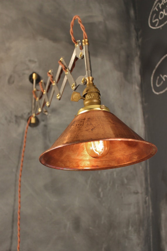 Industrial Lighting - Vintage Steel Scissor Lamp - Expandable Accordion Lamp - Steampunk Lamp - Pharmacy Lamp - Apothecary - Antique Sconce by DWVintage steampunk buy now online