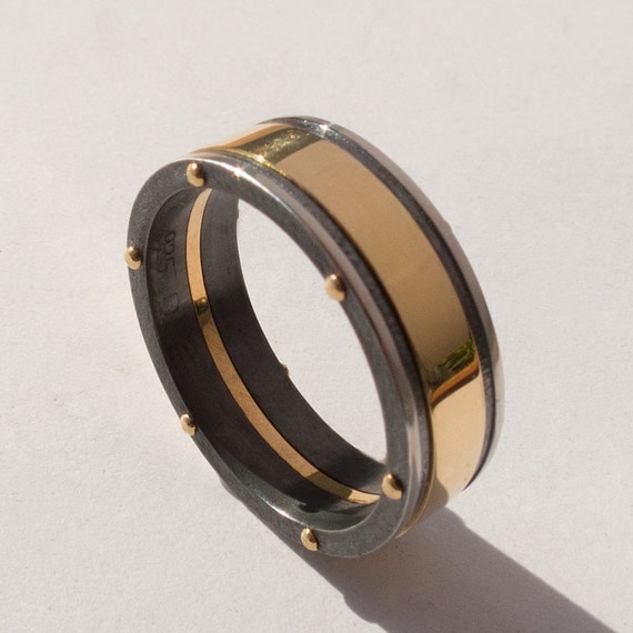 Gold Wedding Band, Men's 14K Gold and Oxidized Silver Wedding band ...