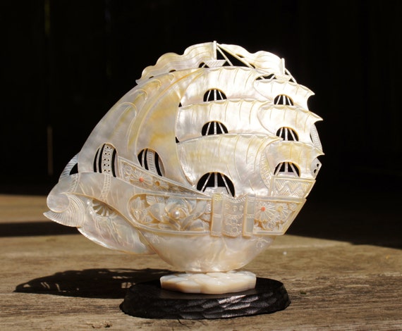 Mother of Pearl Chinese Carved Ship