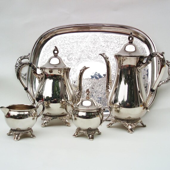 Vintage Coffee Set Serving Tray Retro Creamer Sugar by WhimzyThyme