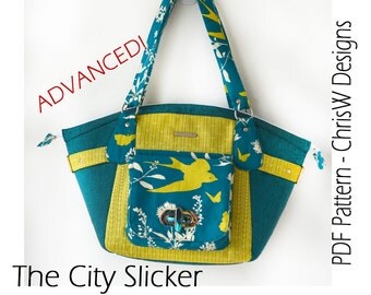 PDF purse pattern for Handbag - "The City Slicker", designer handbag sewing pattern