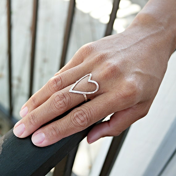 Sterling Silver Heart Ring - Bold Open Heart Jewelry - Handmade Unique ...