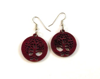 Small Tree of Life Sustainable Wooden Hook Earrings One Inch