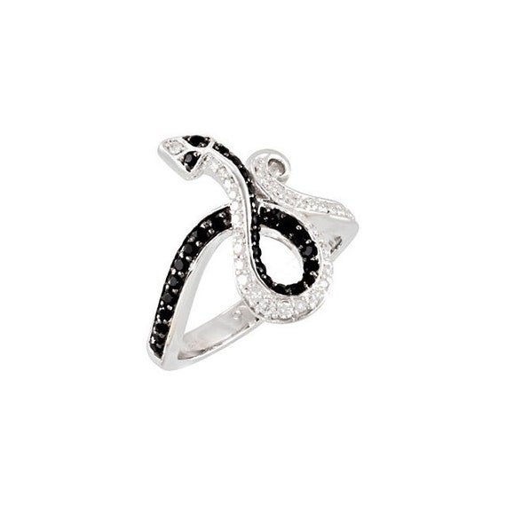 Genuine Black Spinel & Diamond Snake Ring, Black and White Snake Ring ...