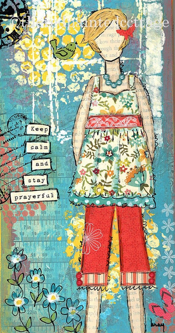 She Art Girl Full Length Girl Art -  5 X 10.5 inch Print ofmy Original Mixed  Media Painting, How Does Your Garden Grow