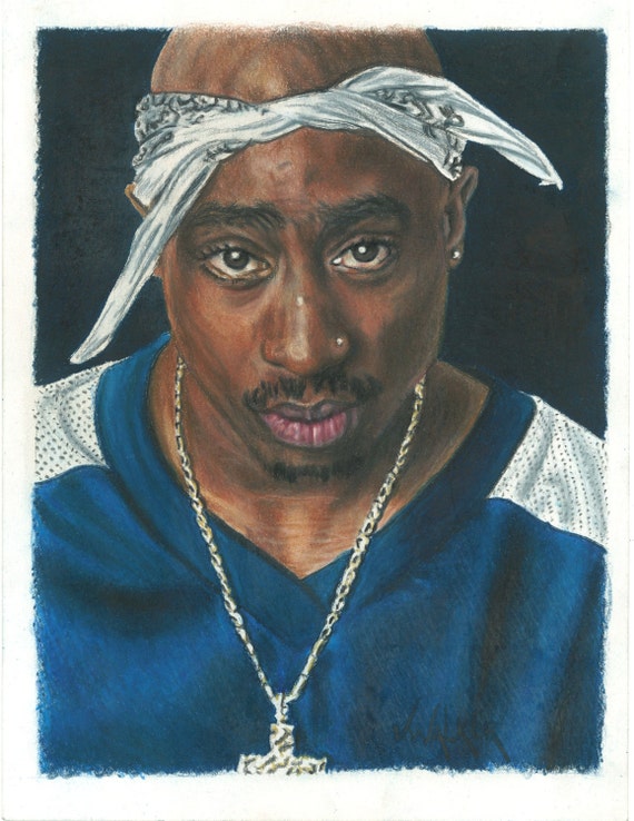 Items similar to Tupac Shakur von Vernon Walker, Original Bleistiftzeichnung ...