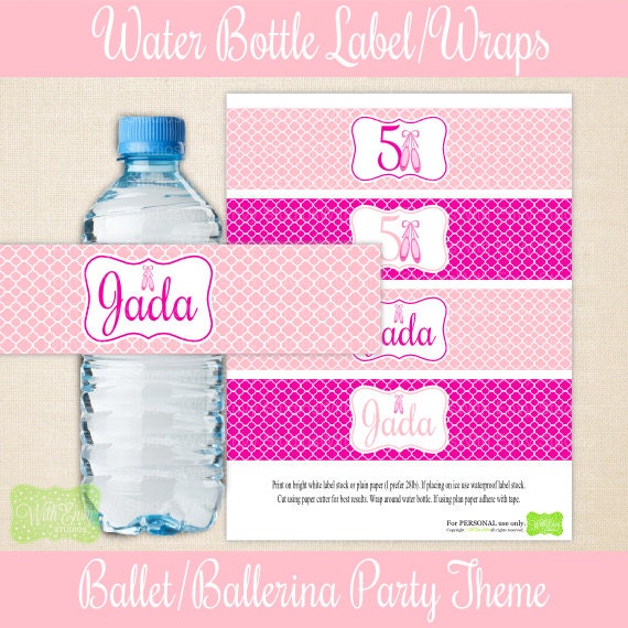 Ballet Water Bottle Labels, Ballerina Bottle Labels, Printable Bottle Labels, DIY Water Bottle Labels, Bottle Wraps Il_570xn