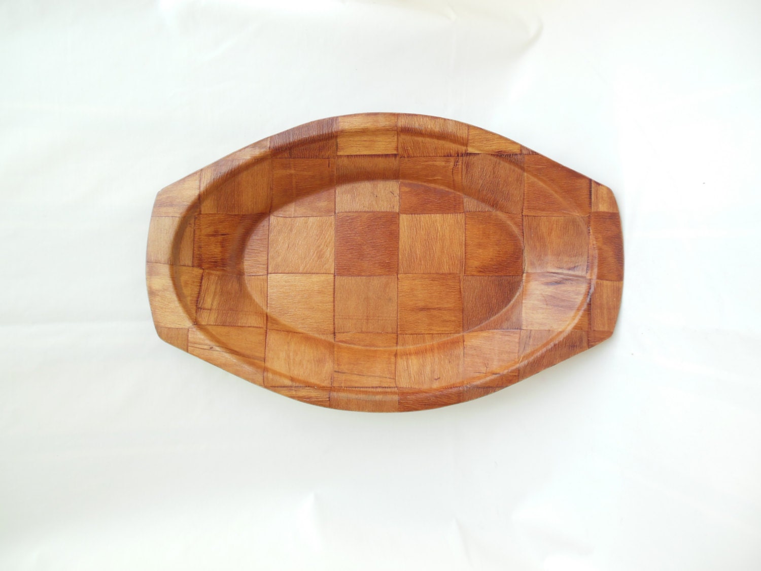 Woven Wood Oval Tray Parquet Wooden Dish or Platter with
