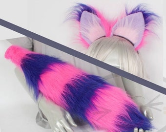 Fluffy Cheshire Cat Ear and Tail Set Cosplay, Accessories, Costume