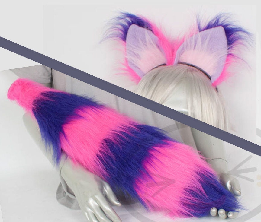 Fluffy Cheshire Cat Ear And Tail Set Cosplay Accessories 