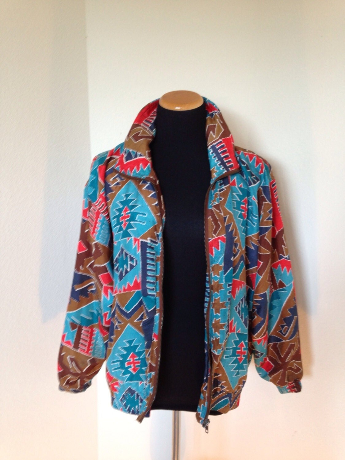 Hipster Silk Baggy Bomber Jacket 80s Tribal Windbreaker
