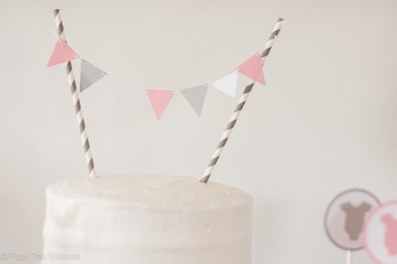 Modern Pink and Gray Cake Topper, Pennant Cake Topper, Baby Shower Topper, Wedding Cake Topper, Baby Shower Decoration, Birthday Party Il_570xn
