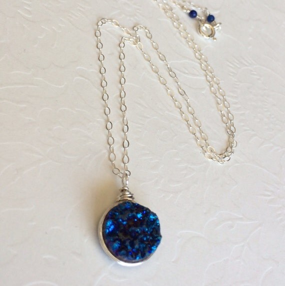 Blue druzy necklace sterling silver druzy by MaimodaJewelry