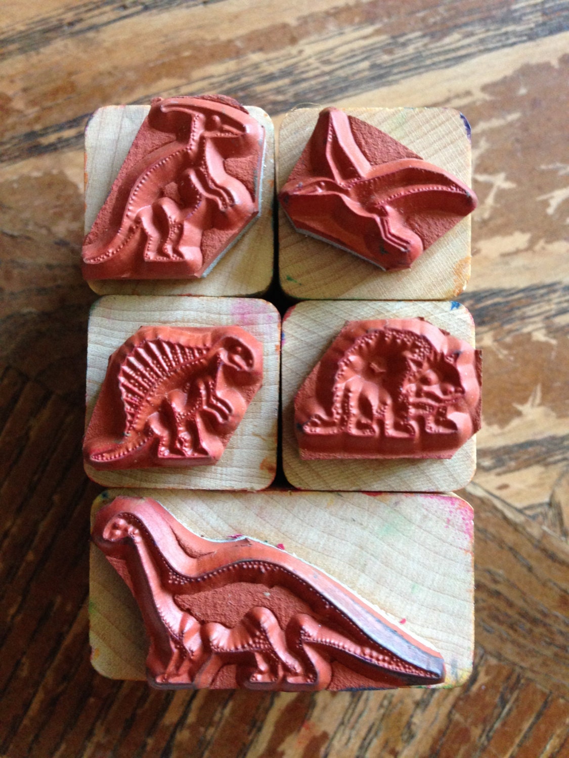 Set of 5 90's Vintage Dinosaur Crafting Stamps by PeacheswithCream