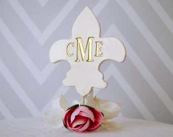 PERSONALIZED Fleur-de-lis Wedding Cake Topper in Gold