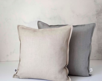 Set of decorative linen pillow covers grey and natural - decorative cases - throw pillows - cushion covers 0004