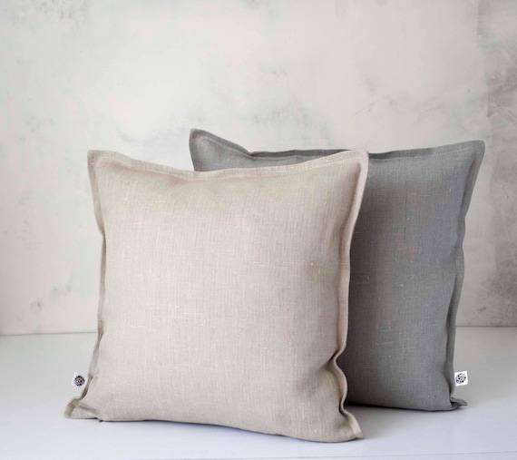 Set of decorative linen pillow covers grey and natural - decorative cases - throw pillows - cushion covers 0004