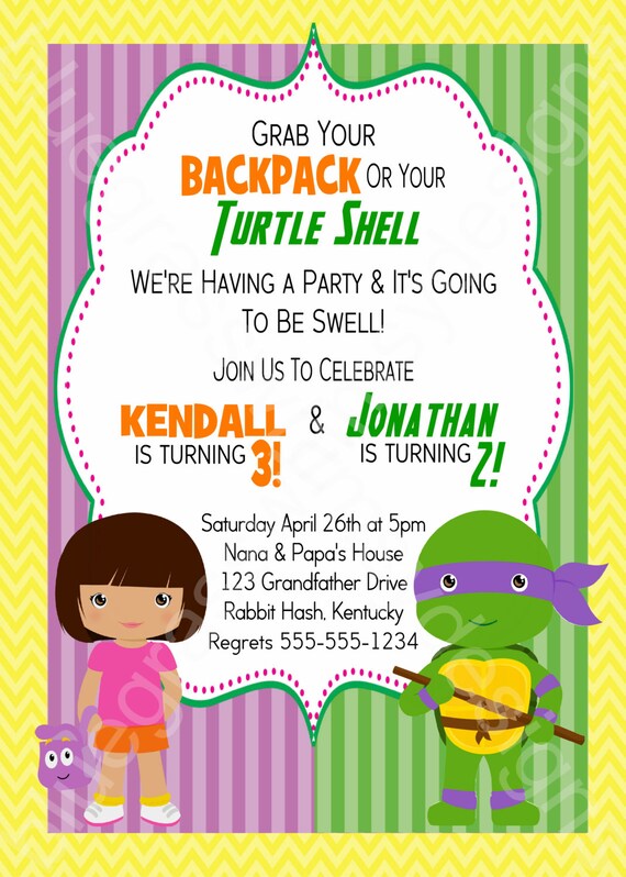 Dora Ninja Turtle Brother Sister Twins Birthday Party
