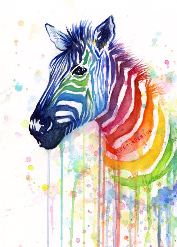 Zebra Watercolor Rainbow Painting Giclée Print, Ode to Fruit Stripes; Colorful Animal Art
