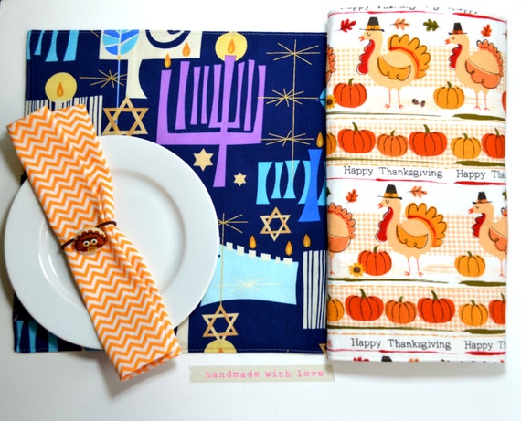 Thanksgivukkah Placemat / Thanksgiving and Hanukkah Reversible Place mat / Kids Place mat / Thanksgiving Table Decor