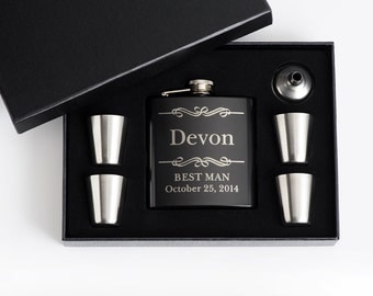Personalized Groomsmen Gift, Engraved Flask Set, Stainless Steel Flask, Personalized Best Man Gift, Flask Sets