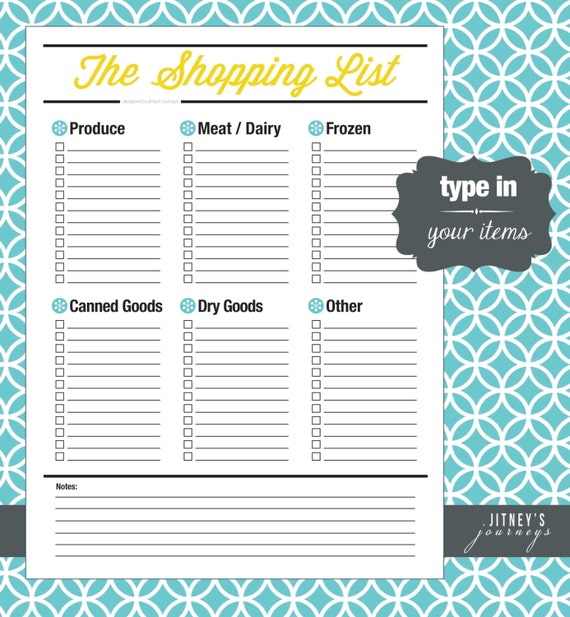 the shopping or grocery list printable pdf editable