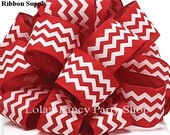 CHEVRON Red & White WIRED Ribbon -3 yards 1 1/2 inches wide, Rustic Barn Events, WREATHS, Garland, Floral and Packaging Supply, Gifts,Bow Il_170x135