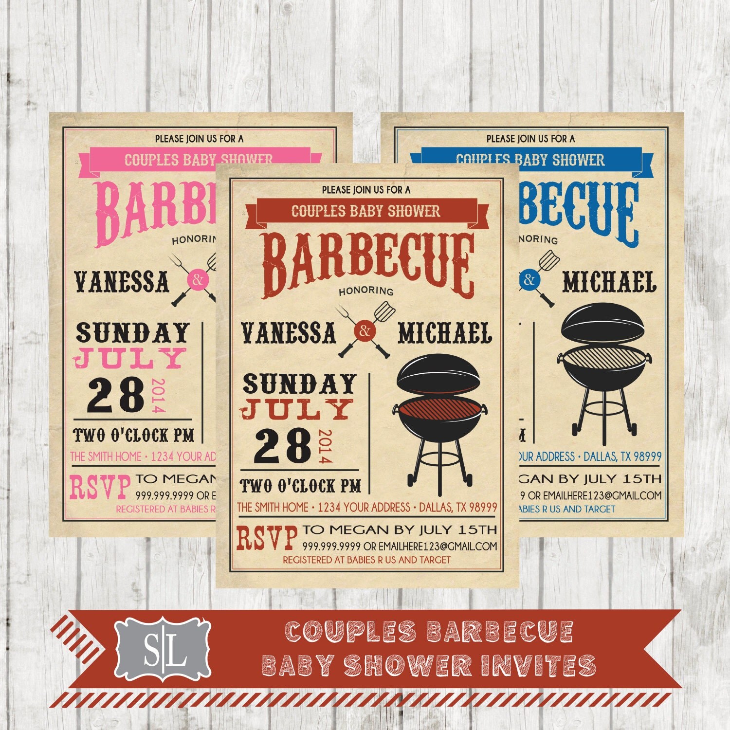 COUPLES bbq BABY SHOWER invitation barbecue by SLDESIGNTEAM