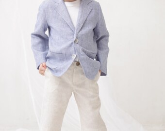 1547 Toddler Boys Dressy Cotton Linen Pants - Coconut Stripes