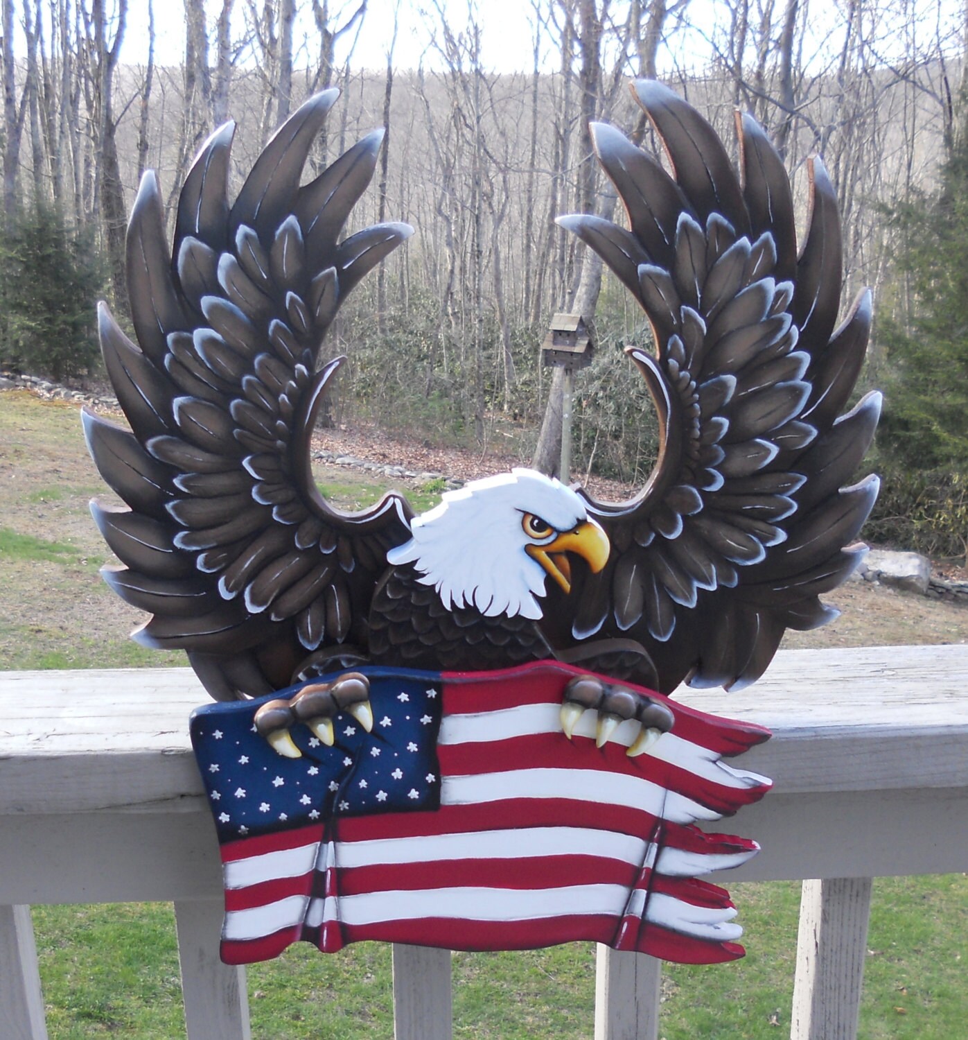 Hand made Bald Eagle holding American flag Independence day