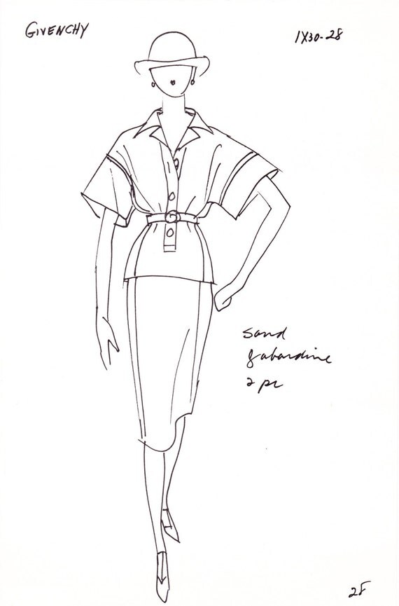 Original Haute Couture Vintage Fashion Sketch Stat Sheet by
