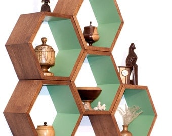 Storage Shelves - Honeycomb Shelving - Wood Floating Hexagon Shelves - Children's Furniture - Eco-Friendly Toy Storage - Set of 5 Large