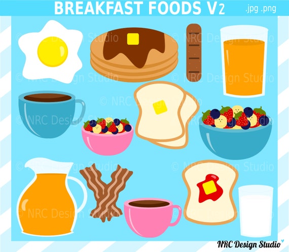 Breakfast Foods Clip Art - Digital Breakfast Foods Clipart - Pancakes, Bacon, Toast, Orange Juice, Coffee Il_570xn