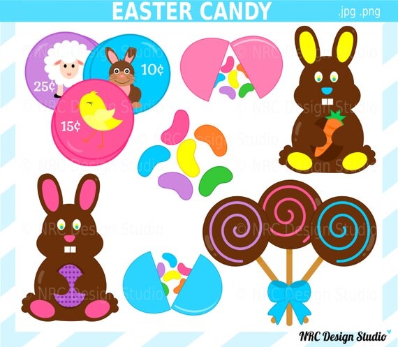 Easter Clip Art - Easter Candy Clip Art - Digital Easter Candy Clipart - Chocolate, Lollipops, Jellybeans, Bunny Rabbit Il_570xn