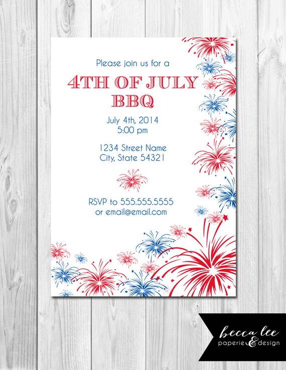 4th of July BBQ Invitation - Corner Fireworks - Red White and Blue - DIY - Printable Il_570xn