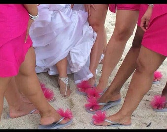 Free USA Shipping! Custom WEDDING Flip Flops, BRIDESMAID Flip Flops, Simple & Elegant Tulle Flip Flops, Bridal Party Gift, Beach Wedding