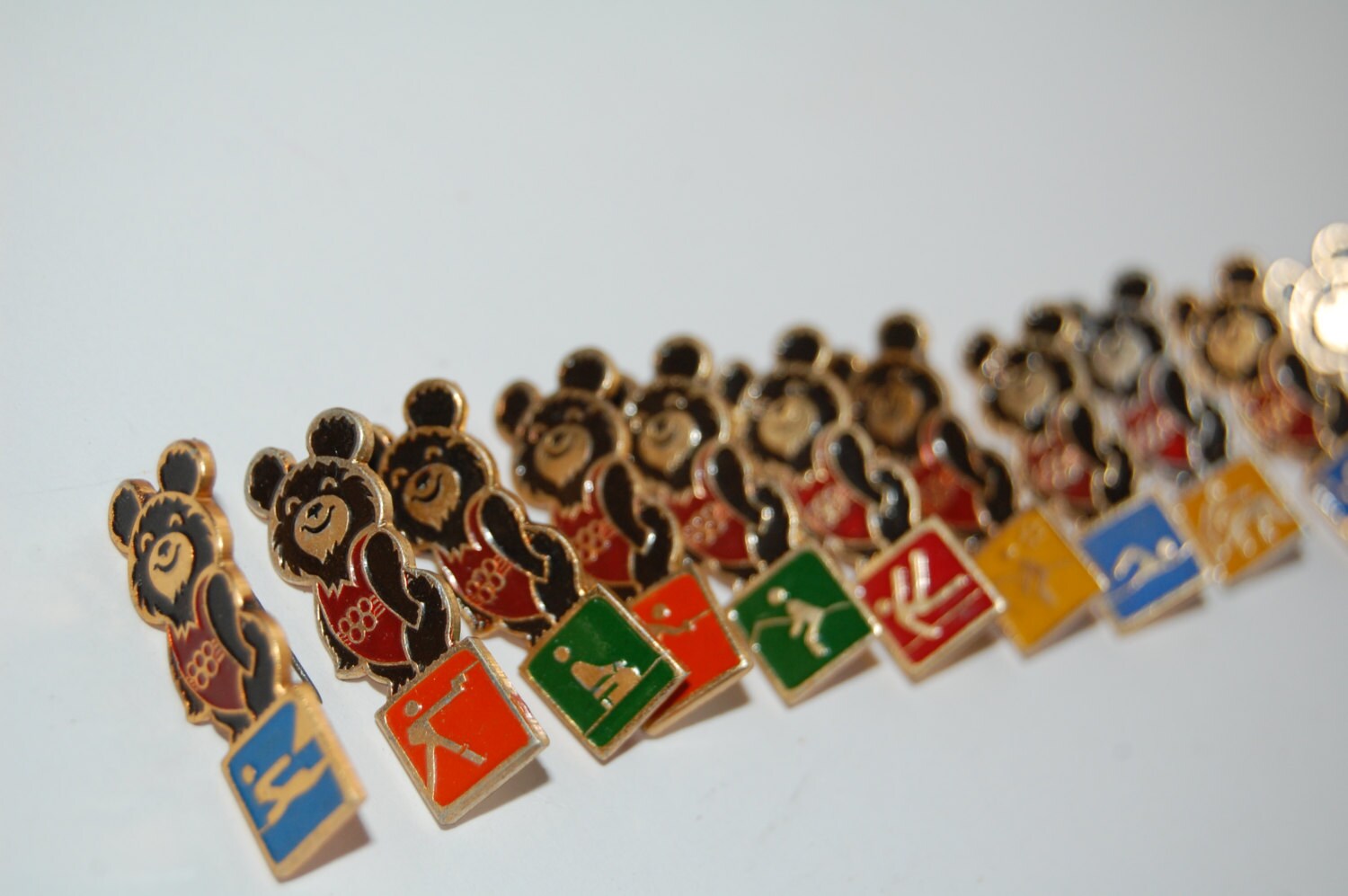 Set Of 22 Soviet Olympic Pins Misha The Bear Pin Moscow 1980