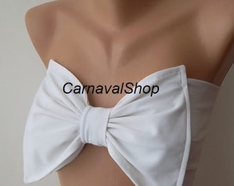 White Bow Bandeau -Swimwear-Swimsuit- Bikinis Top - Spandex Bandeau -Bow-sun bathing