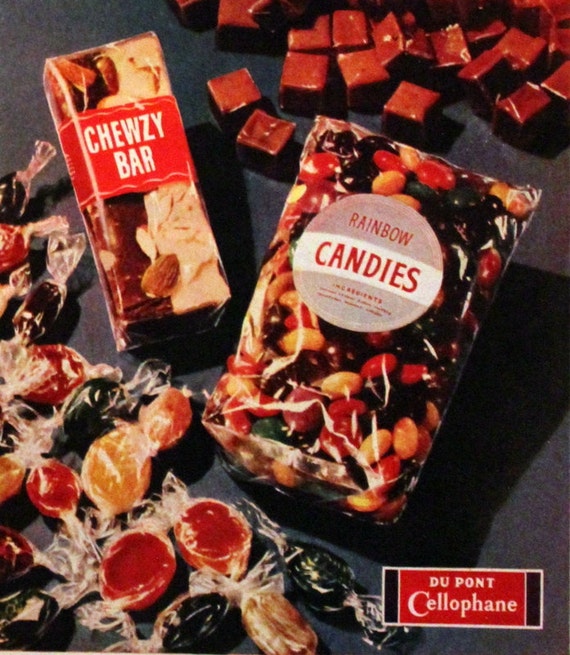 Candy 1945 Dupont Cellophane Ad Retro Vintage Advertising