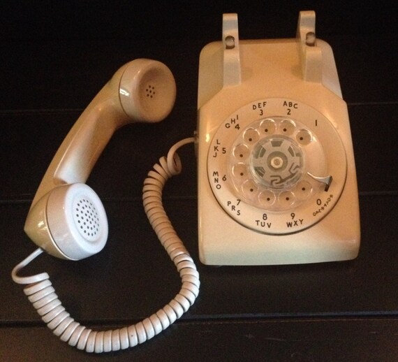 Vintage 1970s Beige Rotary Dial Desk Phone by tangledmess on Etsy