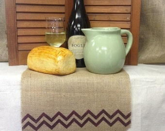 Burlap Table Runner 12", 14" & 15" wide Monogram with a chevron