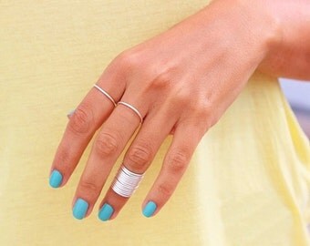 12 Stacking Rings - Knuckle Rings - Thin Knuckle Rings - Silver thin rings - Above Knuckle Ring - stack midi rings set of 12 by Tiny Bo
