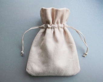 Very small natural cotton drawstring bags unbleached fabric pouches jewelry storage Cream wedding favor gift bags
