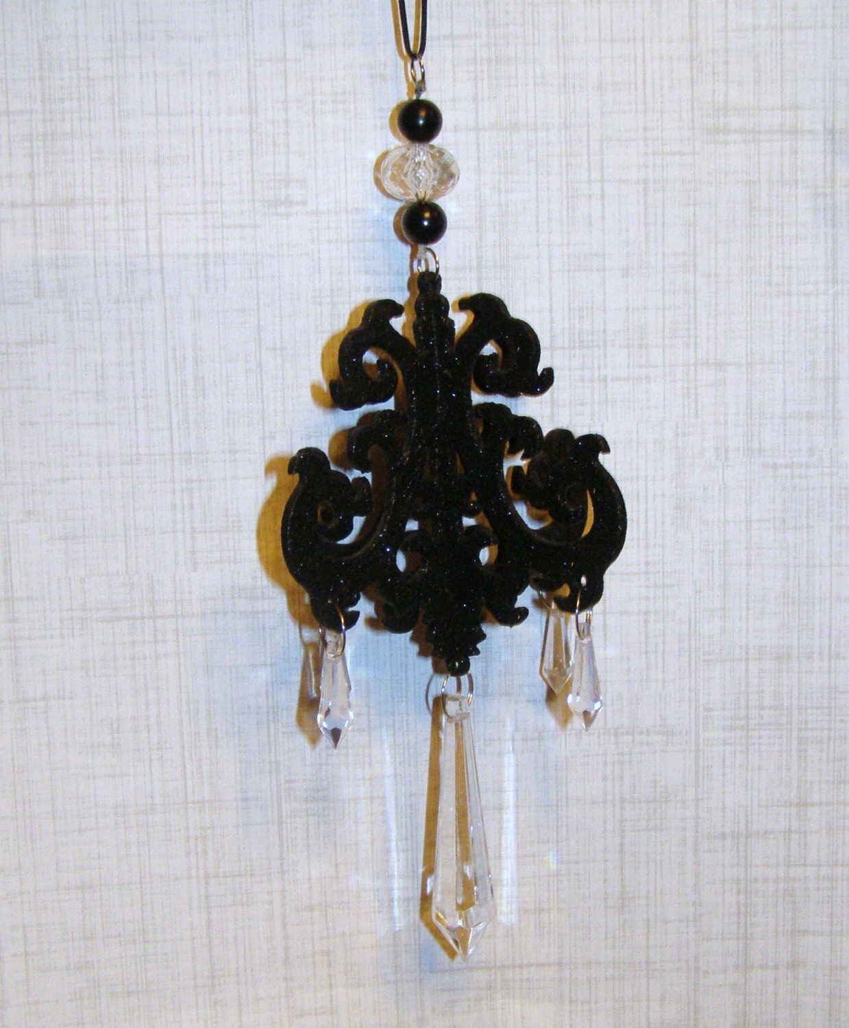 Black Chandelier Rear View Mirror Beaded Vehicle by 24sevenjewelry