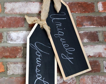 Burlap Door Hanger | Burlap Wreath | Door Decor | Chalkboard Door Hanger Tags | Burlap Wall Decor | Rustic Handmade Decor