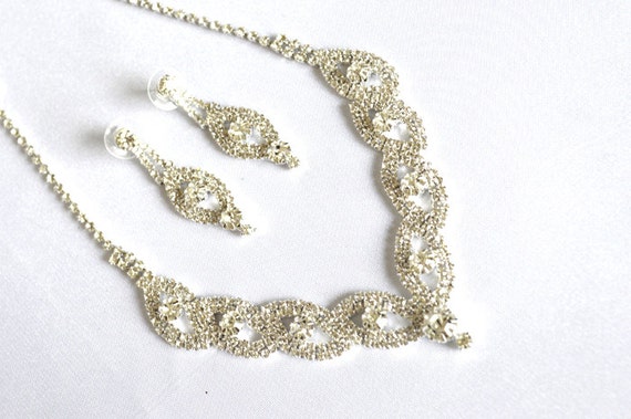 Wedding Clear Rhinestone Necklace and Earring Set - Wedding Jewelry, Fashion Jewelry, Evening Jewelry