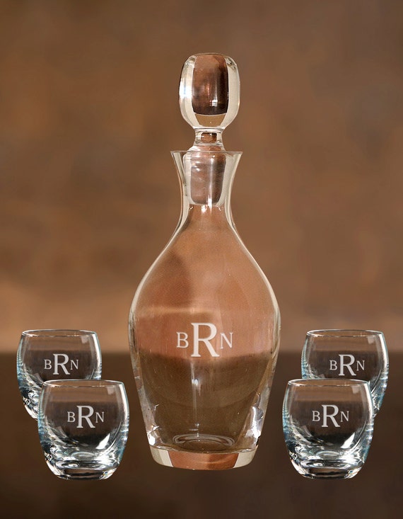 Crystal Wine Decanter and Set of 4 Stemless by AgapeDesignMfg