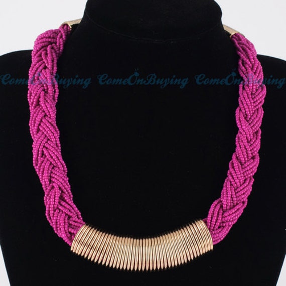 Pink Twisted Beaded Choker Necklace by HersheeUniquedesigns