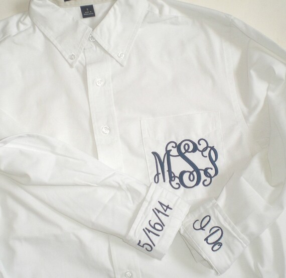 Bride Wedding Shirt Pocket Monogram with 2 Cuff Embroidery